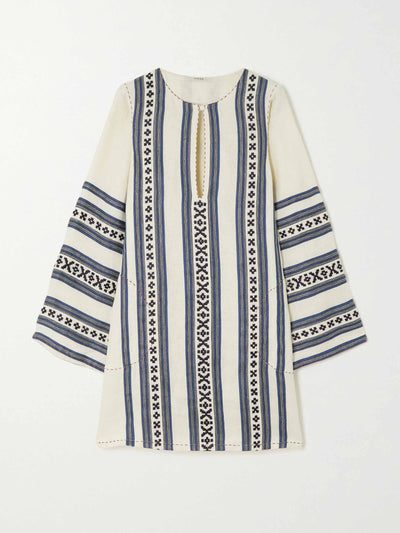 Vita Kin Blue and white embroidered kaftan at Collagerie