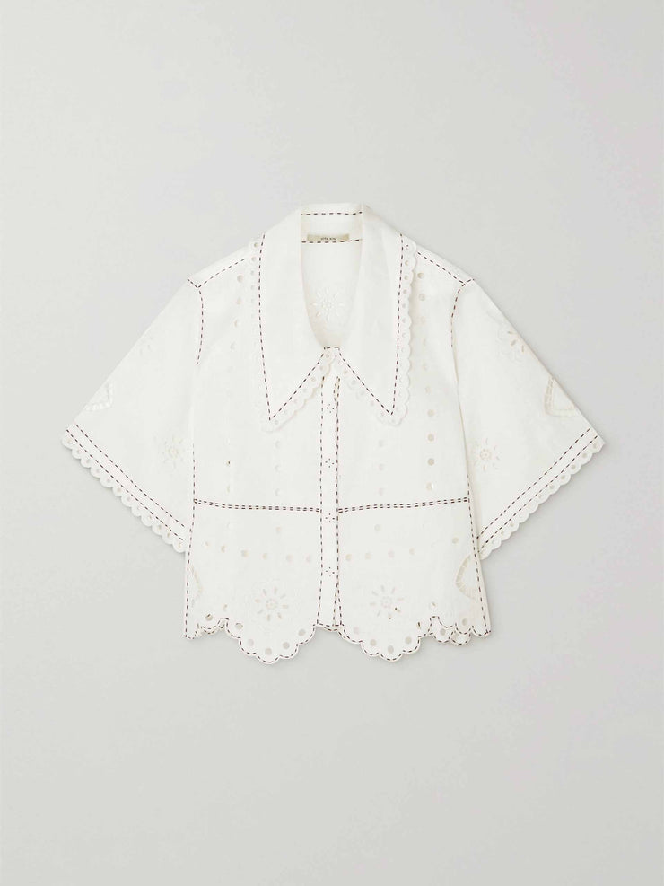 White broderie anglaise linen blouse
