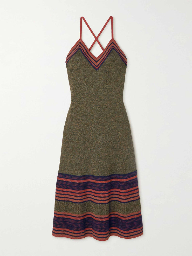 Green stripe wool-blend dress