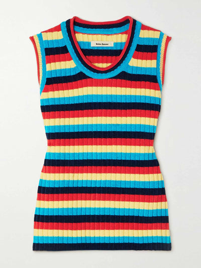 Wales Bonner Striped ribbed wool-blend tank at Collagerie