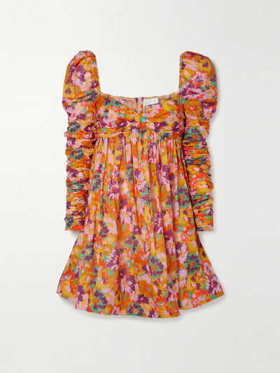 Zimmermann Gathered floral print mini dress at Collagerie