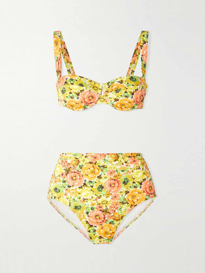 Zimmermann Yellow floral-print underwired bikini at Collagerie