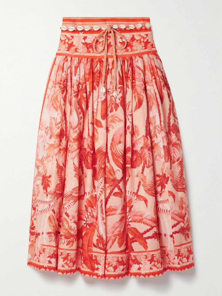 Belted shell-embellished skirt
