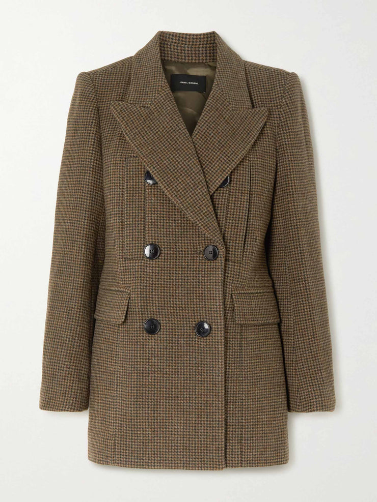 Ezilea double-breasted checked wool blazer