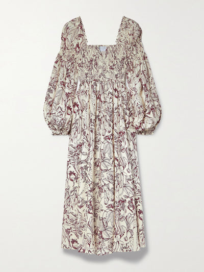 La Ligne Bettina shirred printed silk-charmeuse midi dress at Collagerie