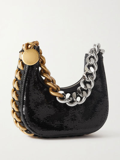 Stella Mccartney Sequined shoulder bag with chunky chains at Collagerie