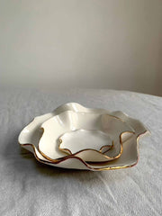 Porcelain wave bowl with gold lustre edge