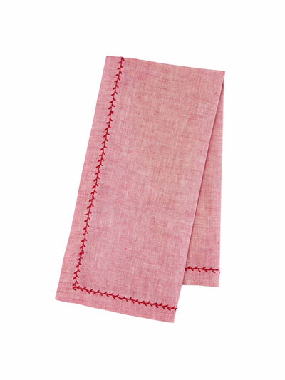 Nina Campbell Feather stitch pink sapphire napkin at Collagerie