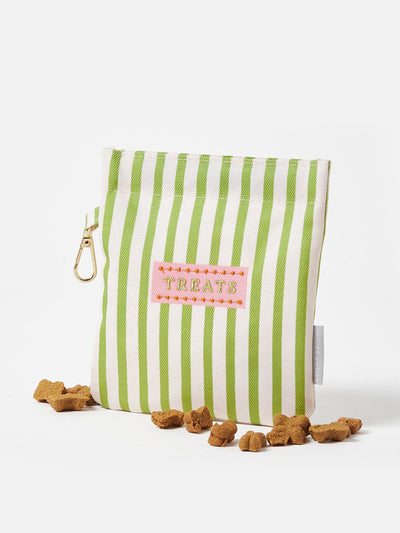 Oliver Bonas Green stripe printed dog treat bag at Collagerie