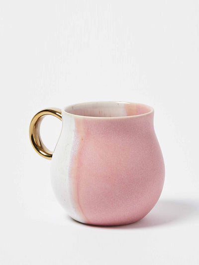 Oliver Bonas Pink glazed mug with gold handle at Collagerie