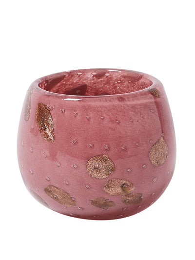 Oliver Bonas Flecked pink metallic glass tealight holder at Collagerie