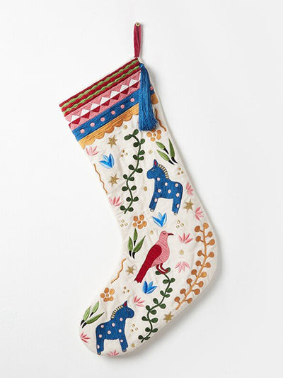 Oliver Bonas Embroidered white stocking at Collagerie