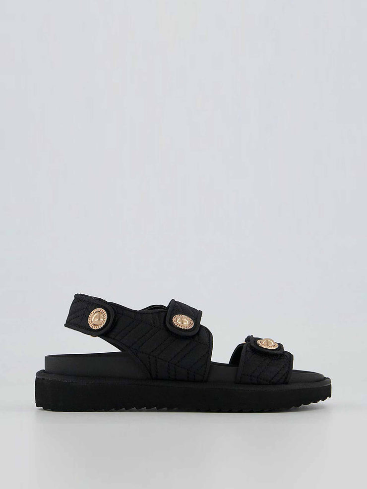 Double strap black studded sandals