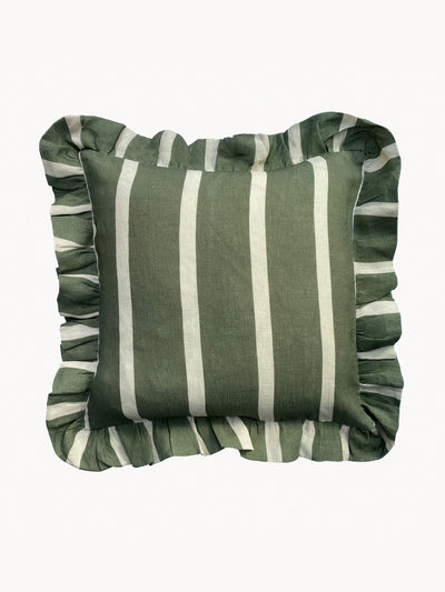 Amuse La Bouche Olive and ivory wide stripe cushion cover at Collagerie