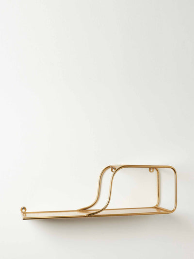 Oliver Bonas Gold metal and glass wall shelf at Collagerie