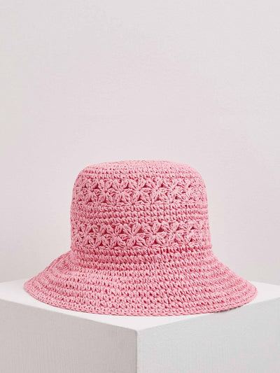 Oliver Bonas Crochet pink bucket hat at Collagerie