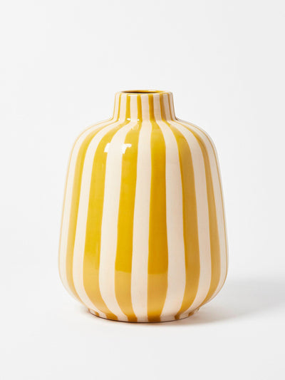 Oliver Bonas Yellow striped ceramic vase at Collagerie