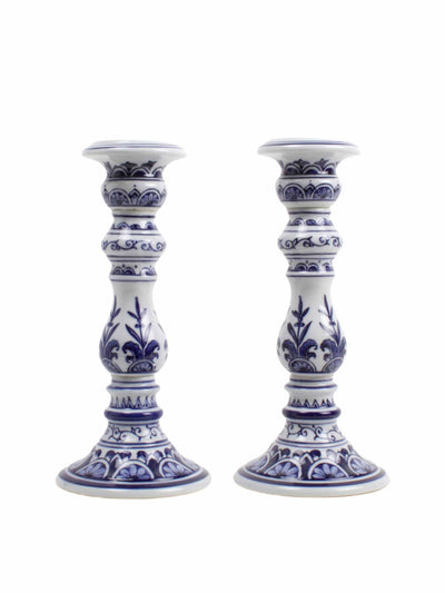 Originals Studio Blue and white ceramic porcelain candlesticks (set of 2) at Collagerie