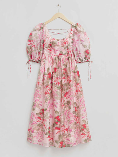 & Other Stories Puff sleeve pink midi dress at Collagerie