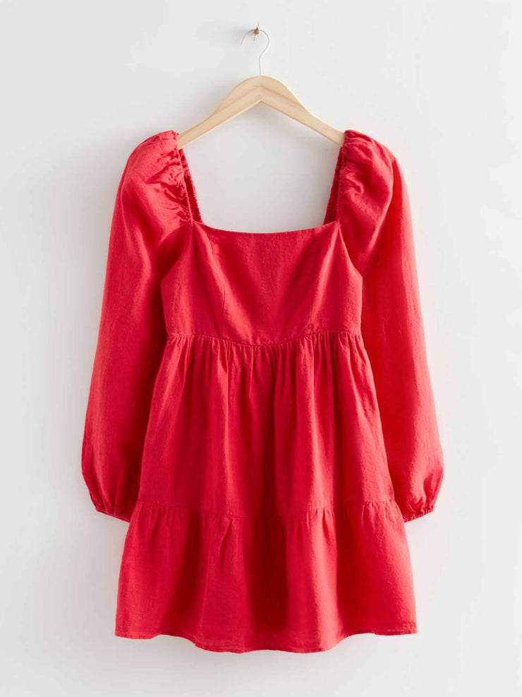 Red linen mini dress
