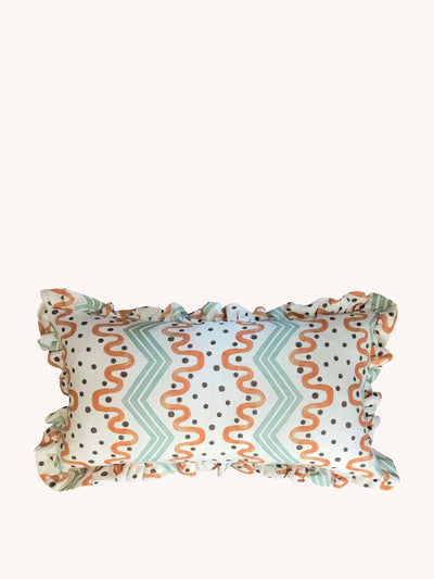 Ottoline Frilled orange and blue cushion at Collagerie