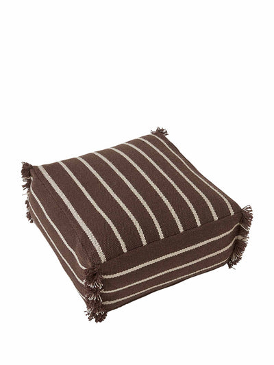 Oyoy Living Brown strip fringe trim pouffe at Collagerie