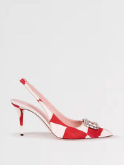 Sling-back Emilia Wickstead pointed high heels finished with a crystal buckle. The bright modern print will elevate any outfit. Collagerie.com