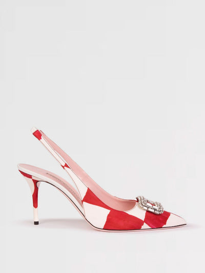 Emilia Wickstead Red and ivory checkerboard Paloma high heels at Collagerie