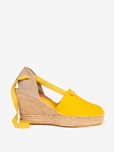 Penelope Chilvers Yellow high canvas espadrilles at Collagerie