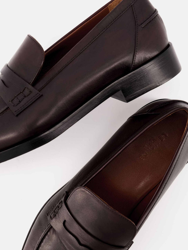 Cordovan leather penny loafers