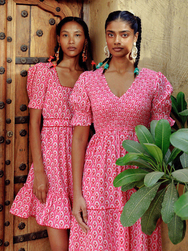 Jaipur rose pink Isabel v-neck dress