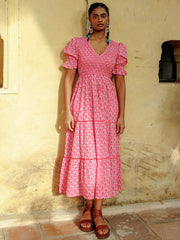 Jaipur rose pink Isabel v-neck dress