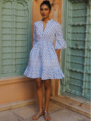 Provencal buta blue Amelia mini dress