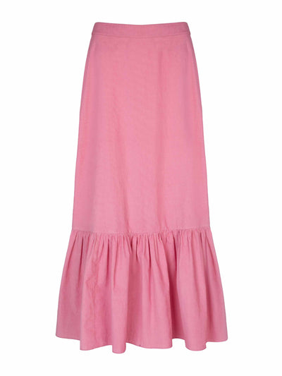 Beulah London Midi pink nalini corduroy skirt at Collagerie