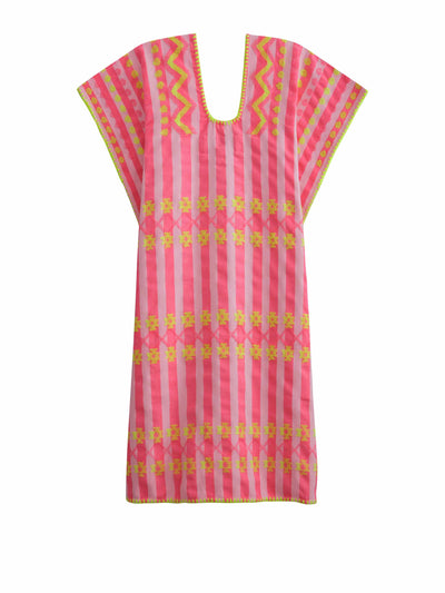 Pippa Holt Pink stripe kaftan with yellow motifs at Collagerie
