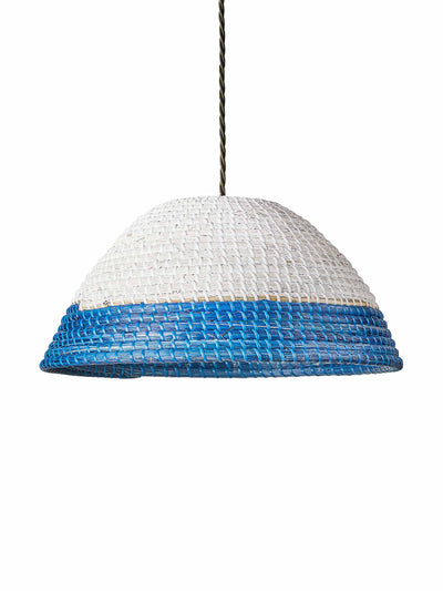 Pooky White and blue seagrass pendant shade at Collagerie