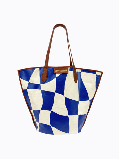 Poppy Lissiman Blue check canvas tote bag at Collagerie