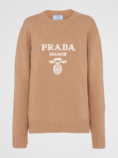 Prada Cashmere and wool Prada logo crew-neck sweater at Collagerie