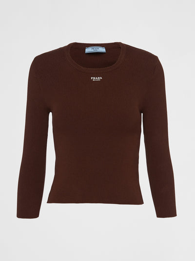 Prada 3/4 sleeve brown cotton sweater at Collagerie