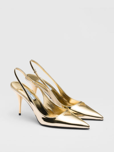 Prada Metallic leather slingback pumps at Collagerie