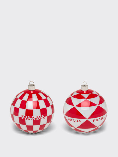 Prada White and red glass christmas ornament (set of 4) at Collagerie