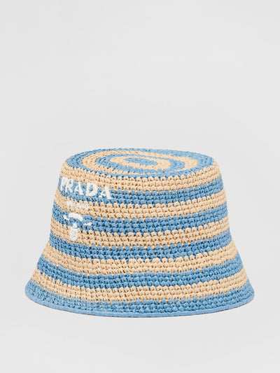 Prada Striped raffia bucket hat at Collagerie