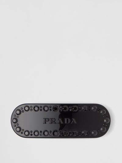 Prada Black logo hair clip at Collagerie