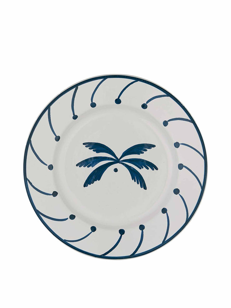 Blue palm tree ceramic medium plate