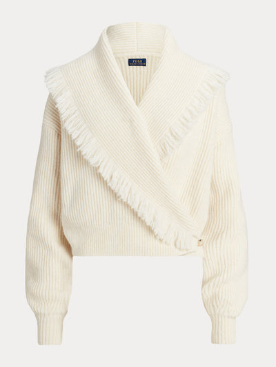 Polo Ralph Lauren Fringe-trim shawl collared jumper at Collagerie