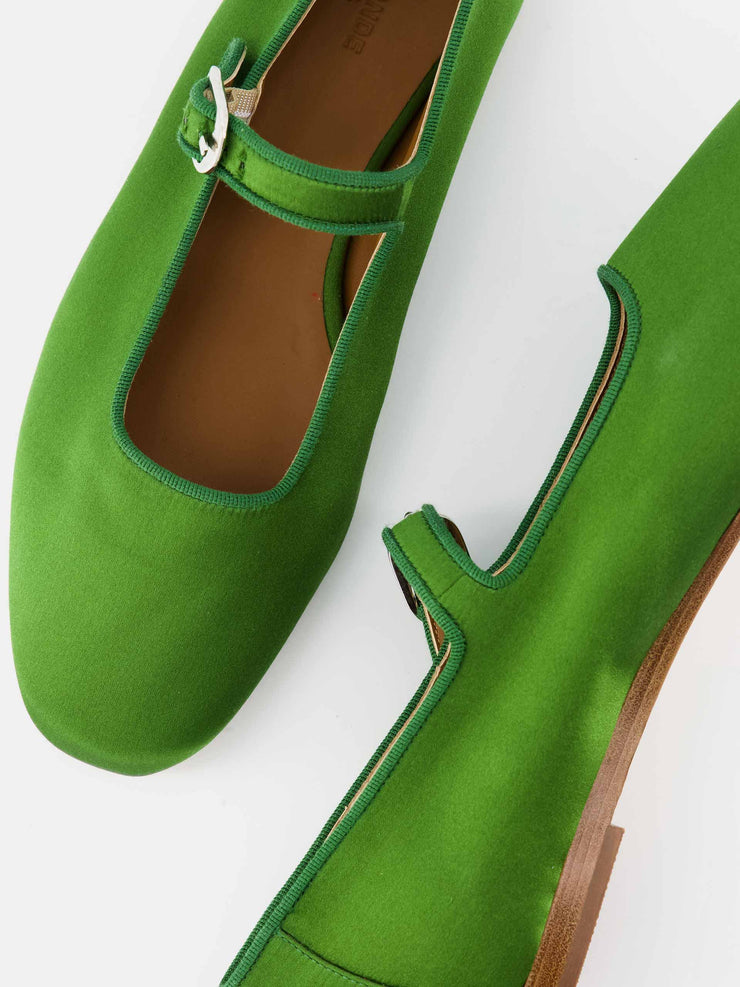 Moss green satin Mary Jane