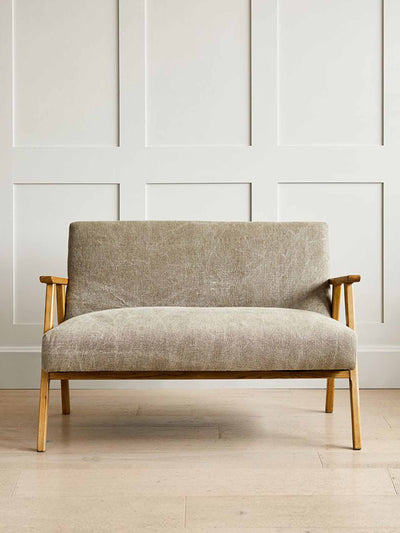 Rose and Grey Pebble linen two seater sofa at Collagerie
