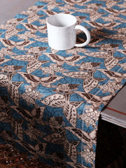 Blue printed linen table runner