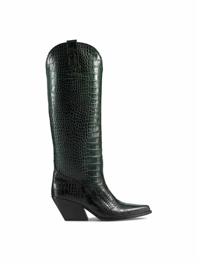 Russell & Bromley Green croc-print cowboy boots at Collagerie