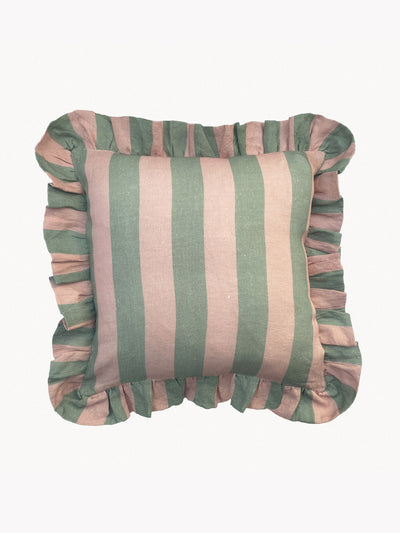 Amuse La Bouche Sage and blush wide stripe cushion cover at Collagerie